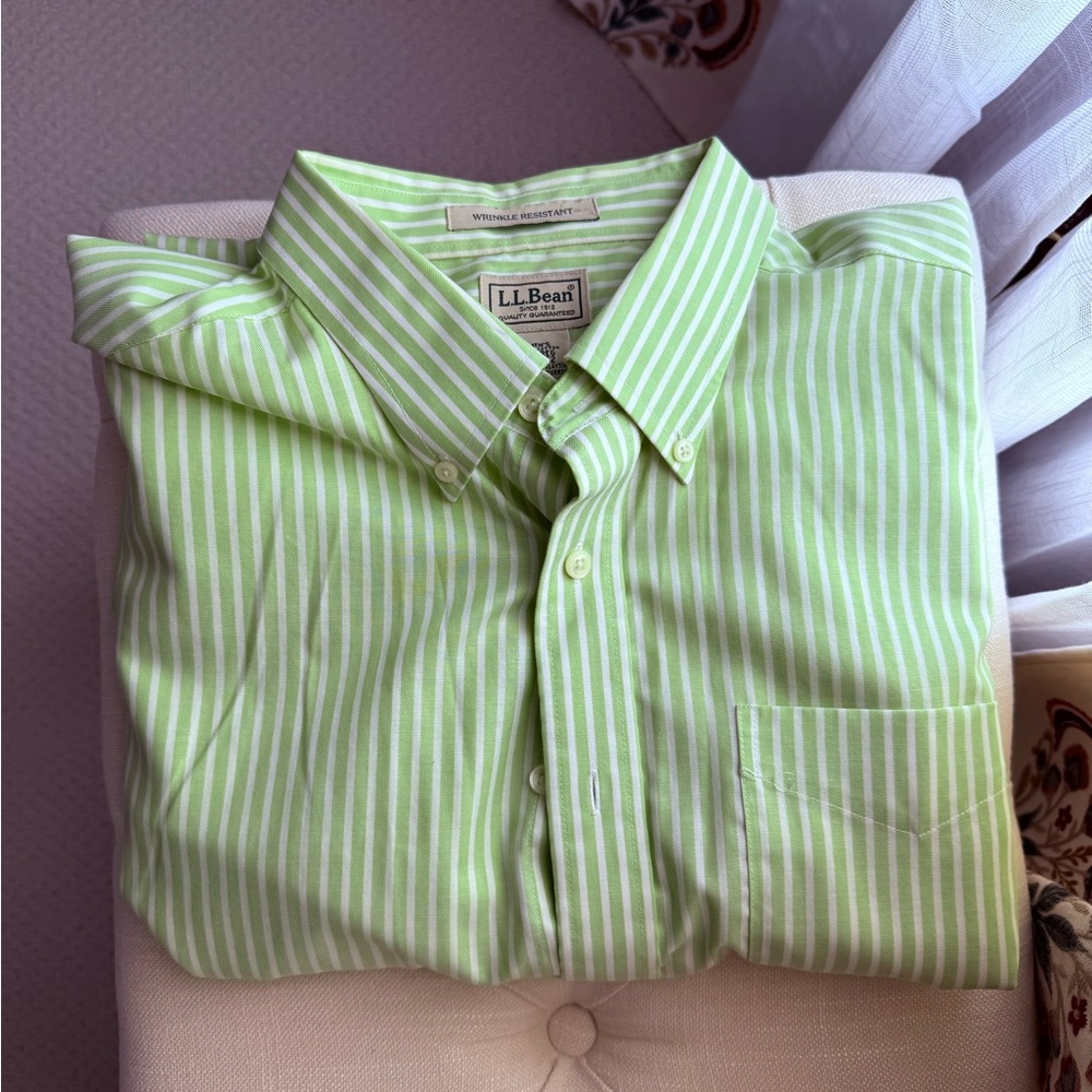 L.L. Bean Green Striped Men's Shirt Size XL